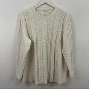 J Jill Women’s Bone White Chenille Cable Knit Pullover Sweater Size XL Petite